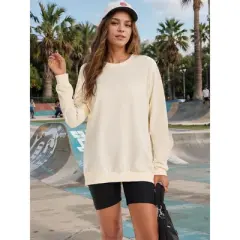 ATHLECHIC Women's Crew Neck Long Sleeve Hoodless Oversized Pullover Trendy Tunic Tops Sweatshirt