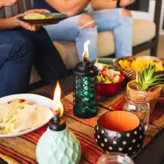 Tiki Honeycomb Stepnstall Glass Outdoor Torch Blue