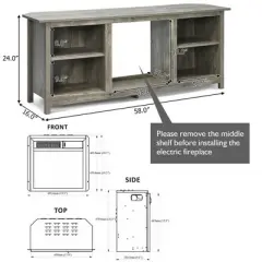 Costway 58'' 2-Tier Fireplace TV Stand W/18'' Electric Fireplace Grey Up to 65''