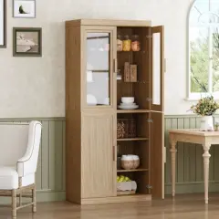 PexFix 72"x31"x16" Wood Kitchen Storage Pantry Cabinet with Adjustable Shelves in Light Brown