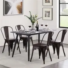 Yaheetech Pack of 4 Stackable Industrial Style Vintage Riveted Metal Dining Chairs, for Indoor Outdoor Bistro Cafe