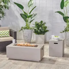 Aidan Rectangle 40" Lightweight Concrete Gas Fire Pit - Light Gray - Christopher Knight Home