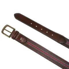 Tommy Hilfiger Men's Leather Contrast Stitch Stripe Inlay Belt