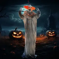 HOMCOM 6' Orange Haired Clown Outdoor Halloween Decoration, Sound Activated Light Up Eyes, Animated Prop for Haunted House