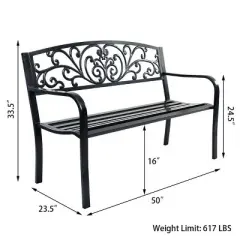 Costway 50'' Patio Park Garden Bench Porch Chair Steel Frame Cast Iron Backrest