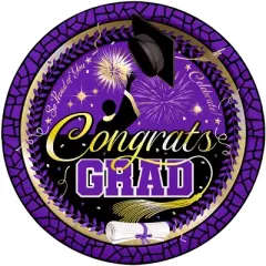 Treasures Gifted Purple Graduation Plates 9in - Purple Graduation Party Supplies - 24 Pack