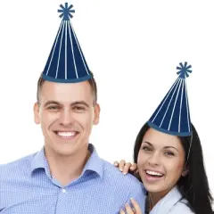 Big Dot of Happiness Navy Stripes - Cone Happy Birthday Party Hats for Kids and Adults - Set of 8 (Standard Size)