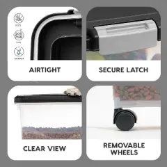 IRIS USA 54 lbs Airtight Dog Food Storage Container, Attachable Wheels, Black, 2Pk