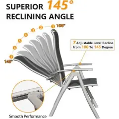 YUHAO 2PCS Adjustable High Back Soft Cotton-Padded Seat，Outdoor Portable Reclining Patio Chairs for Garden Camping Poolside Beach Deck，Dark Gray