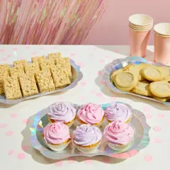 Sparkle and Bash 24 Pack Silver Holographic Paper Plates, Disposable Serving Trays Platters, Wedding Birthday Party Supplies