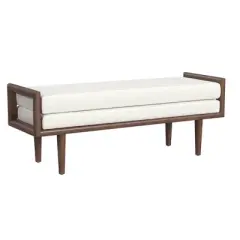 HomePop Upholstered Boucle Bench with Wood Base Cream: Mid-Tone Walnut Finish, Rectangle Shape, Polyester Upholstery