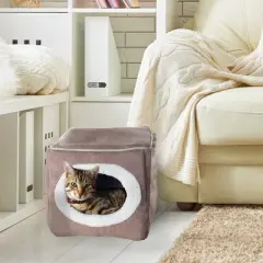 Pet Adobe Cozy Cave Enclosed Cube Pet Bed - Light Coffee
