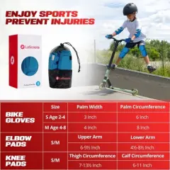 Lascoota Kids Knee Pads and Elbow Pads Set | Gloves, Elbow and Knee Pads | Skateboard Protective Gear - Small, Blue, Ages 3-14