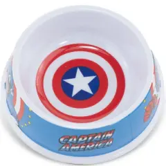 Buckle-Down Single Melamine Pet Bowl - 7.5 (16oz) - Marvel Comics Captain America Shield + CAPTAIN AMERICA Action Pose Blue Red White