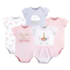 Little Treasure Baby Girl Cotton Bodysuits 5pk, Unicorn