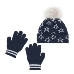 Andy & Evan Toddler Girls Hat & Glove Set - Navy Star Blue