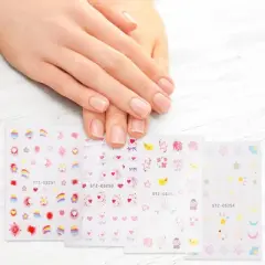 Unique Bargains Self-Adhesive Stars Floral Pattern Nail Art Stickers Pink Blue 4 Pcs
