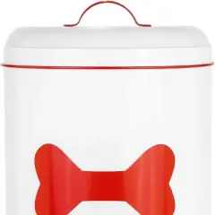 Amici Pet Bone White/Red Buster Food Storage Bin - Large, Durable, 17lb Capacity for Dry Dog Food and Treats