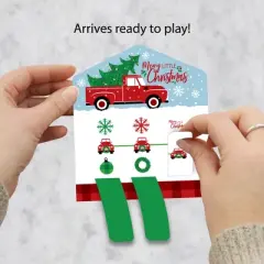 Big Dot of Happiness Merry Little Christmas Tree - Red Truck Christmas Party Game Pickle Cards - Pull Tabs 3-in-a-Row - Set of 12
