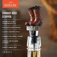 Foster & Rye Cowboy Boot Bottle Stopper and Wine Pourer, Unique Metal Wine Stopper, Fits Standard Wine Bottles, Brown, Set of 1