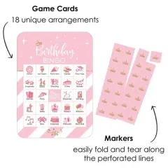 Big Dot of Happiness Little Princess Crown - Picture Bingo Cards and Markers - Birthday Party Bingo Game - Set of 18