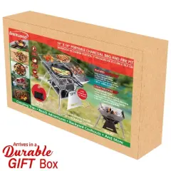 Brentwood 14-In. x 14-In. Stainless Steel Portable Folding Charcoal BBQ Grill and Outdoor Fire Pit with Carry Bag, BB-4X14SS in Silver