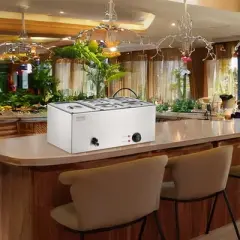 VEVOR 24QT Commercial Food Warmer, 5-Pan Electric Steam Table, 1200W Professional Countertop Stainless Steel Buffet Bain Marie with 86-185&deg;F Temp