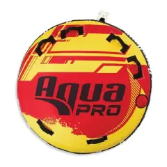 AquaPro 50 Inch and 60 Inch Heavy Duty Double Stitched Nylon Deck Style Water Towable Single Person Rider Tubes w/ Quick Rope Connection, Yellow & Red