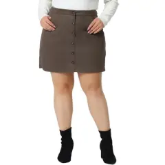 Agnes Orinda Women's Plus Size Faux Suede Button Up High Waist Mini Skirts with Pockets