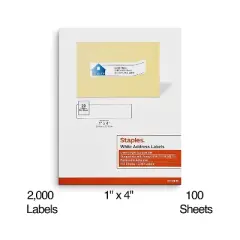 MyOfficeInnovations Laser/Inkjet Address Labels 1" x 4" White 20 Labels/Sheet 479879