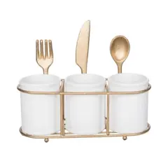 Transpac Ceramic and Iron Gold Utensil Holder Stylish Home Decor for Spring Kitchen Storage and Organization