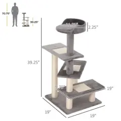 Kumasinova  5-Tier Spiral Modern Cat Tree,40" Cat Tower with Scratching Post,Cat Tree Tower with Perches & Play Center,Multi-Level Cat Furniture,Gray