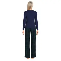 Lands' End Women's Pajama Set Knit Long Sleeve T-Shirt and Flannel Pants