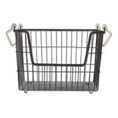 DII Design Imports Metal Wire Mesh Stackable Utility Storage Bin with Swinging Handles for Kitchens, Offices, and Living Rooms, Medium, Black & Gold