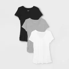 Short Sleeve V-Neck Side Shirred 3pk Bundle Maternity T-Shirt - Isabel Maternity by Ingrid & Isabel&trade; Black/White/Gray