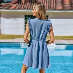 Women's Breezy Denim Ruffle Dress with Plunging V-Neckline - Cupshe