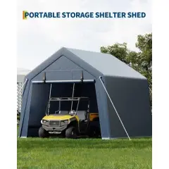 Heavy Duty Storage Shed, Waterproof Tarp with Ventilated Zipper Door for Motorcycle, Bike, Garden Tools