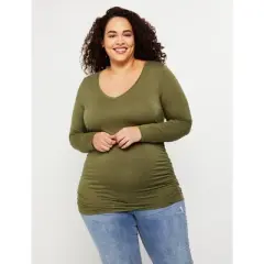 Motherhood Maternity | Plus Size Long Sleeve Side Ruched Maternity Tee