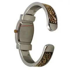 Two Tone Delicate Textured Bangle Women Watch