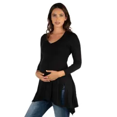 24seven Comfort Apparel Long Sleeve Split Hemline Maternity  Tunic Top