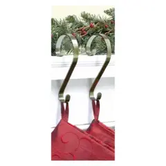 Haute Decor 2ct Stocking Holder Antique Brass: 10lb Capacity, Protective Bottom