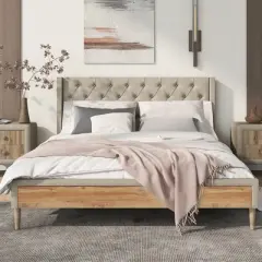 Queen Size Upholstered Wood Platform Bed-ModernLuxe