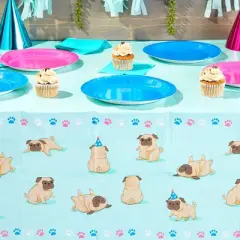 Sparkle and Bash 3 Pack Pug Tablecloth for Dog Birthday Party (Blue, 54 x 108 In)