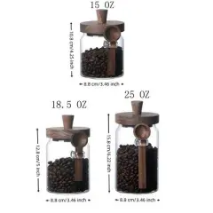 Racxily 3-Pack Glass Storage Jars with Lids & Spoons - Airtight Food Containers for Coffee, Tea, Candy, Cookies, Snacks, Spices (Salt, Pepper)