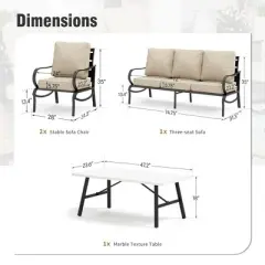 Captiva Designs 4 PCS Metal Patio Furniture Conversation Set with Coffee Table for Garden Porch Backyard