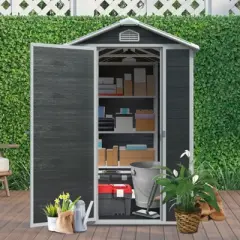 NicBex Durable Resin Outdoor Storage Shed with Gable Roof and Lockable Garden Shed Door with Window for Backyard, Lawn, Patio