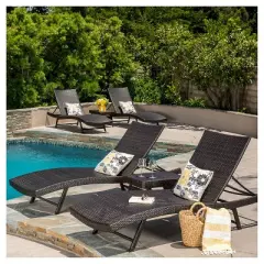 Kauai 6pc Wicker Chaise Lounge Set - Brown - Christopher Knight Home: Outdoor Patio Furniture with Iron Frame, Weather-Resistant