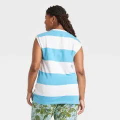 Houston White Adult Rugby Tank Top - Blue/White Striped