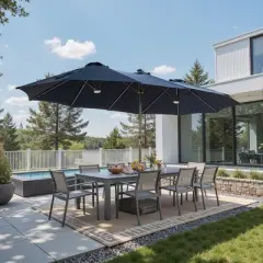 XIZZI 15FT Heavy-Duty Outdoor Market Umbrella W/Sandbags, Patio All-Weather Sandbag Umbrella (Standard/Upgraded/Flagship) - Dark Gray/Khaki/Dark Blue