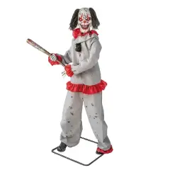 5 Ft. 8 3/4" Animated Standing Clown with Baseball Bat Halloween Decoration